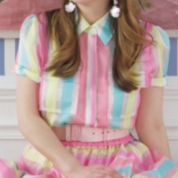 Halogen x Atlantic Pacific Collaboration pastel sheer button up top blouse - Picture 2 of 6